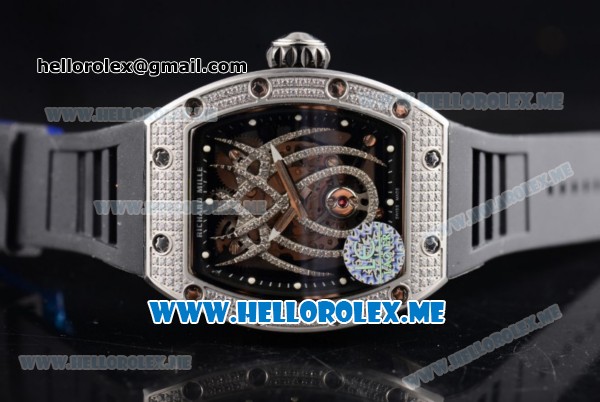 Richard Mille Natalie Portman RM-19-01 Asia Manual Winding Steel Case with Seleton Dial and Black Rubber Strap Diamonds Bezel - Click Image to Close